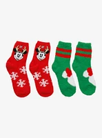 Disney Mickey Mouse & Minnie Mouse Holiday Fuzzy Crew Socks 2 Pair