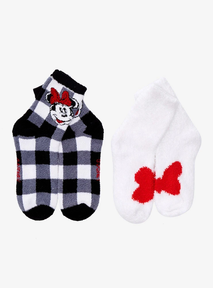 Disney Minnie Mouse Bow Gingham Cozy Socks 2 Pair