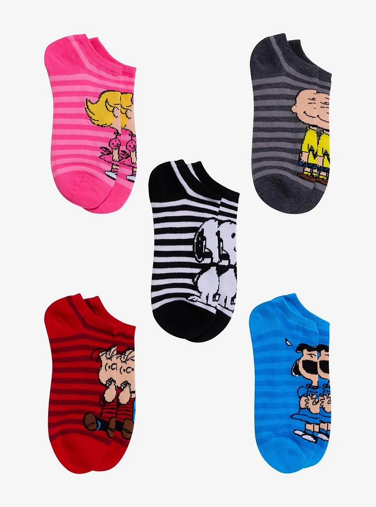 Peanuts Character Stripe No-Show Socks 5 Pair