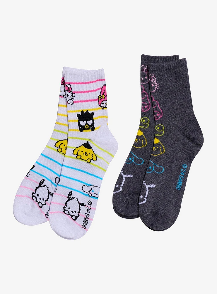 Hello Kitty And Friends Rainbow Outline Crew Socks 2 Pair