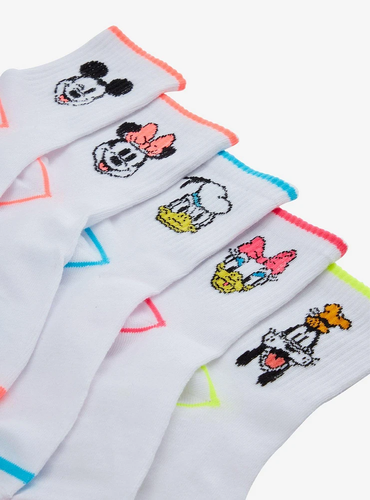 Disney Mickey Mouse And Friends Neon Stripe Ankle Socks 5 Pair