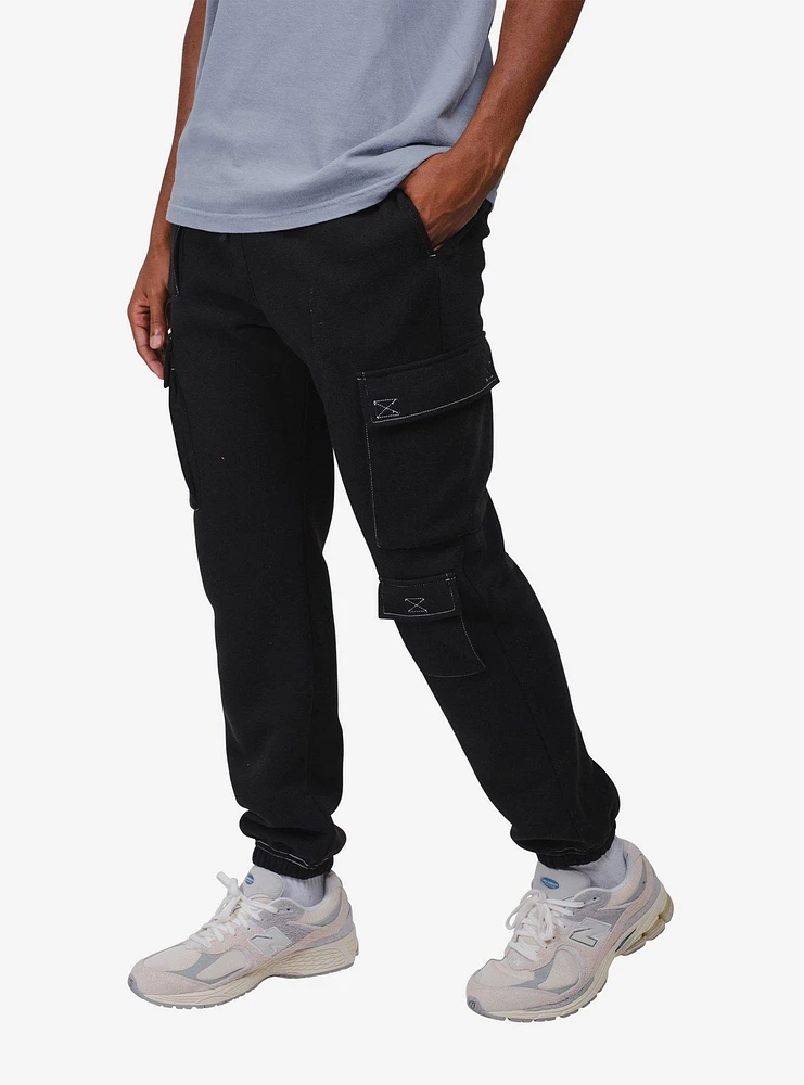 Black Contrast Stitch Cargo Sweatpant