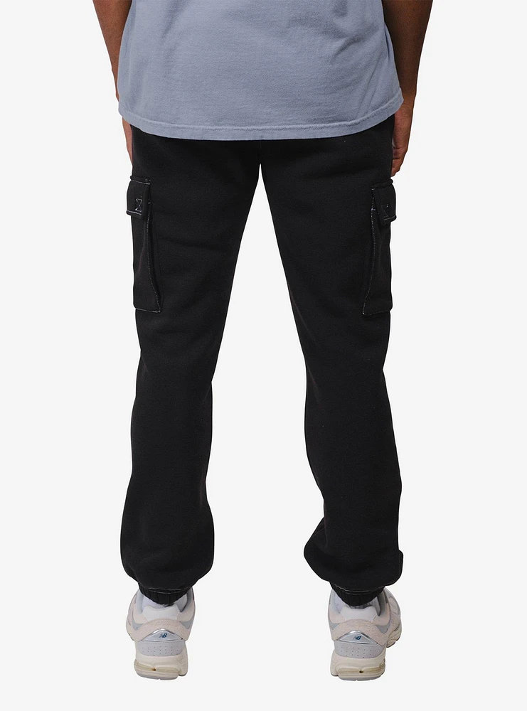 Black Contrast Stitch Cargo Sweatpant