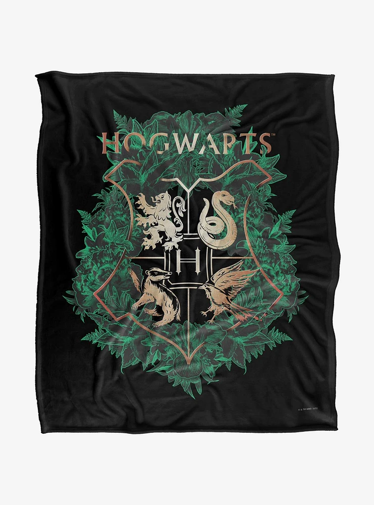 Harry Potter Hogwarts Floral Crest 50x60" Throw Blanket