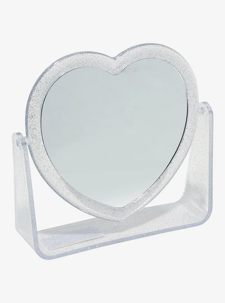 Silver Glitter Heart Magnifying Vanity Mirror