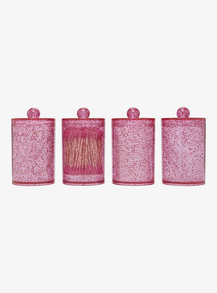 Pink Sparkle Cotton Swab & Floss Pick Container Set