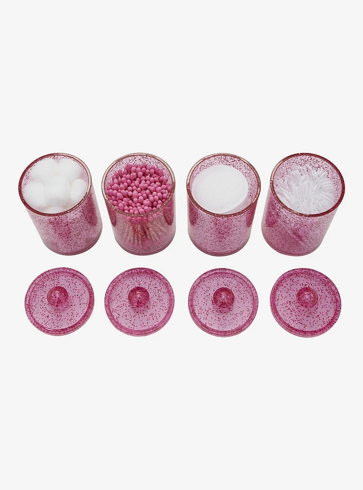 Pink Sparkle Cotton Swab & Floss Pick Container Set