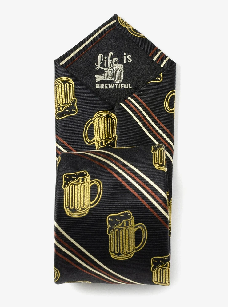 Beer Aficionado Black Striped Silk Blend Tie