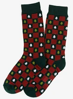 Christmas Tree Red Green Checkered Men's Socks