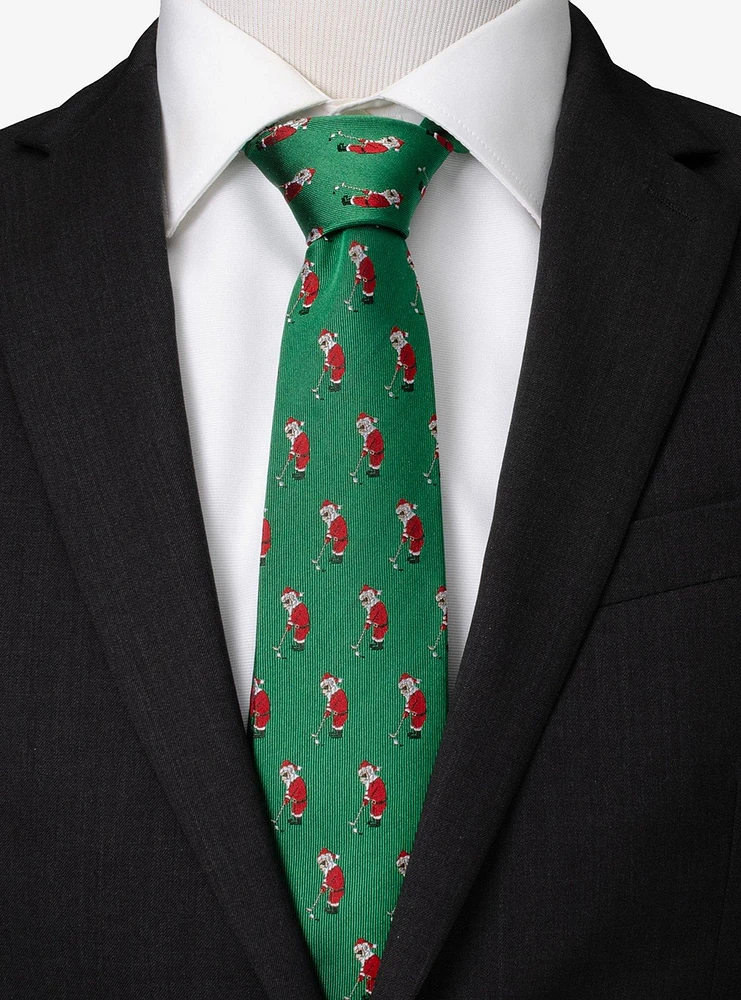 Santa Golf Par-Tee Green Silk Blend Tie