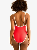 Dippin' Daisy's Star Scoop Neckline Swim One Piece Poppy White Rib