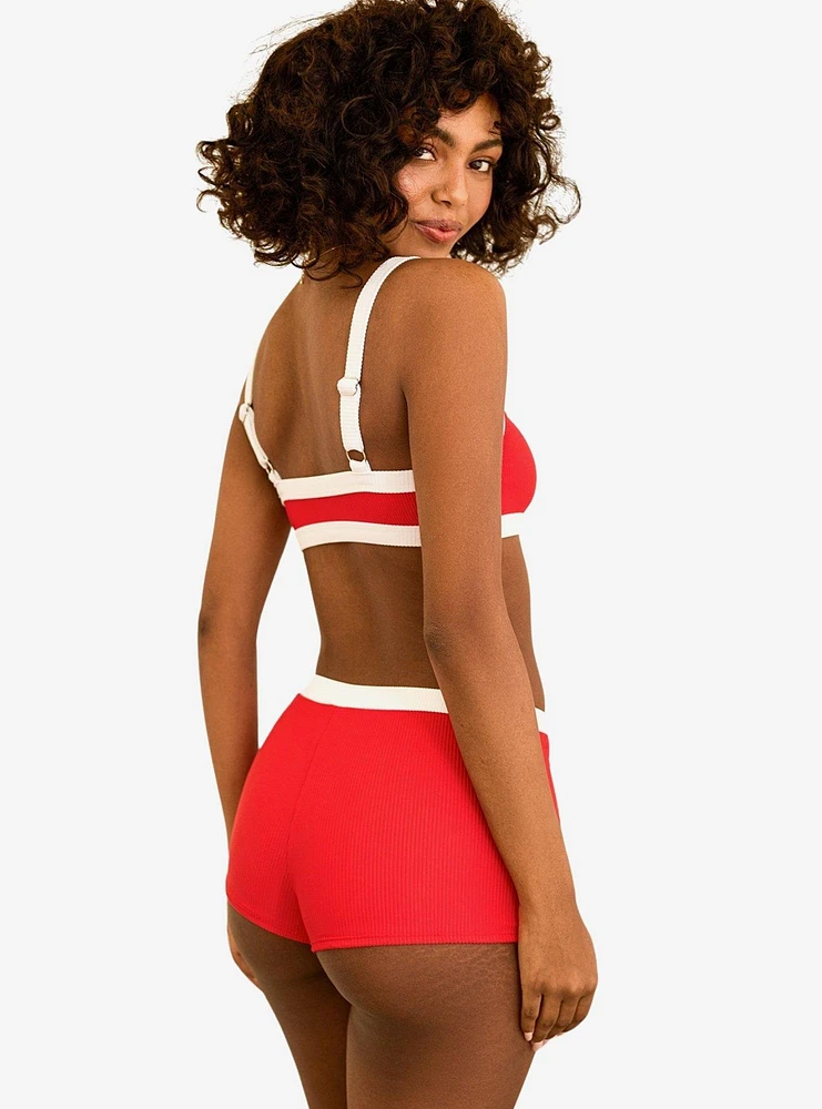 Dippin' Daisy's Farrah Elastic Waist Booty Short Poppy White Rib