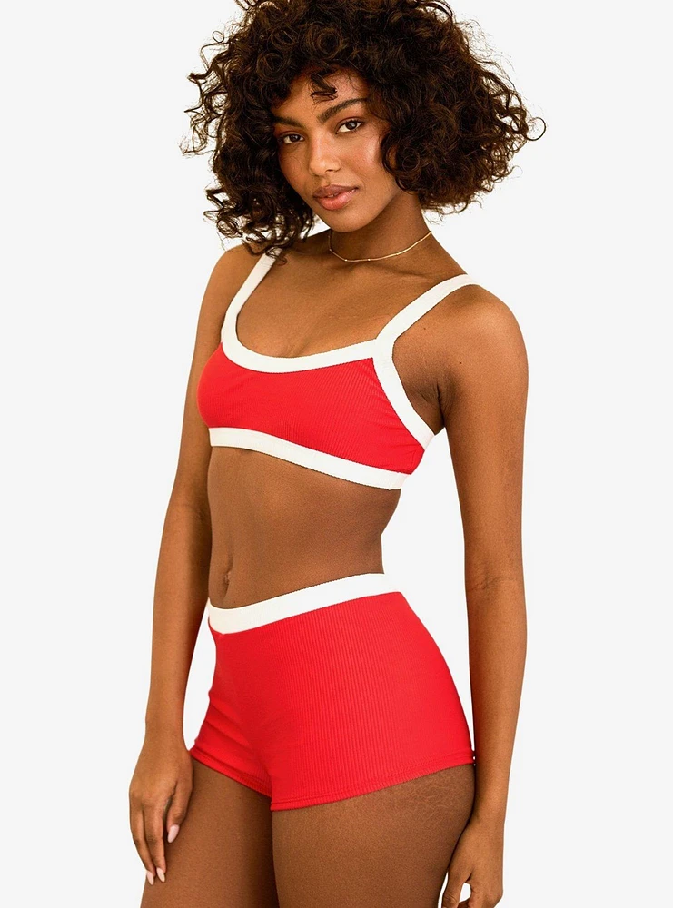 Dippin' Daisy's Farrah Elastic Waist Booty Short Poppy White Rib