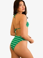 Dippin' Daisy's Christina Tie Straps Bandeau Swim Top Green Moto Stripe