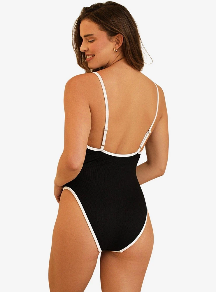 Dippin' Daisy's Star Scoop Neckline Swim One Piece Black Rib