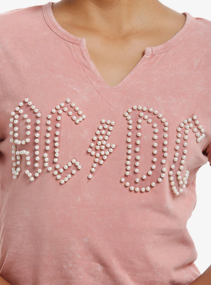 AC/DC Pearl Logo Girls V-Neck T-Shirt