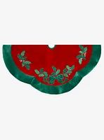 Velvet Red with Green Leaves Applique Tree skirt