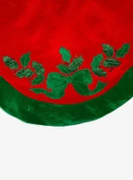 Velvet Red with Green Leaves Applique Tree skirt