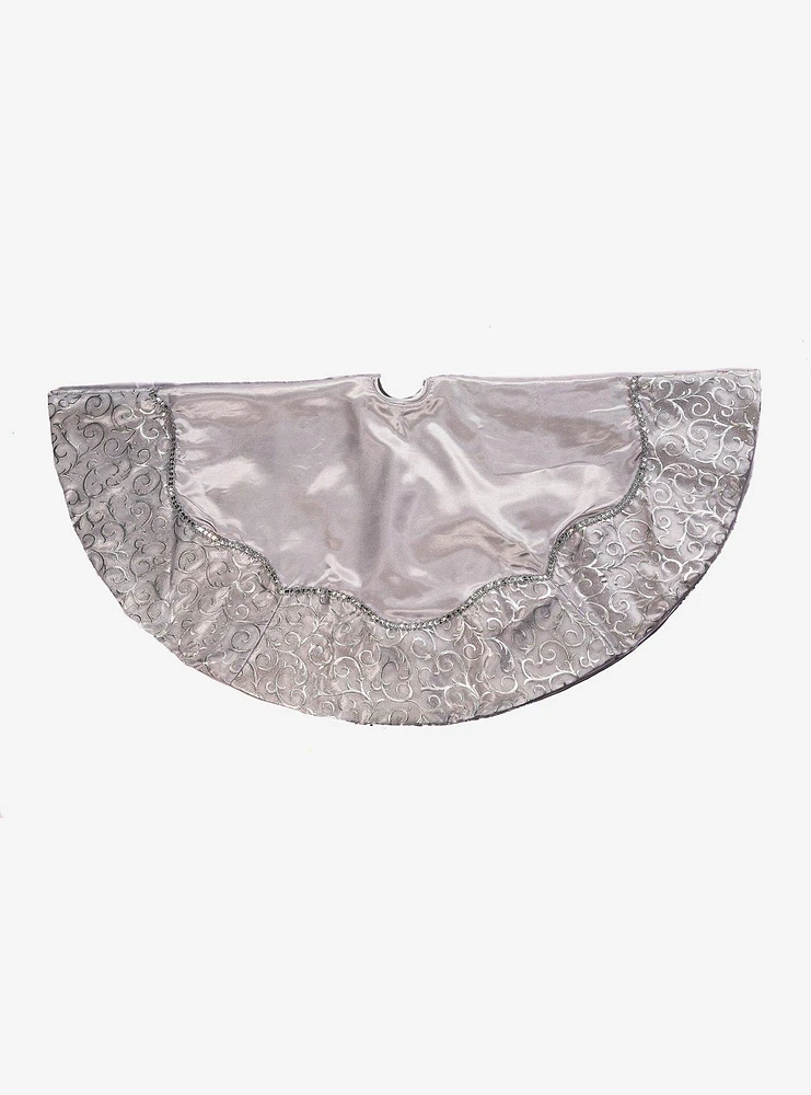 Silver Satin with Printed Border Tree skirt