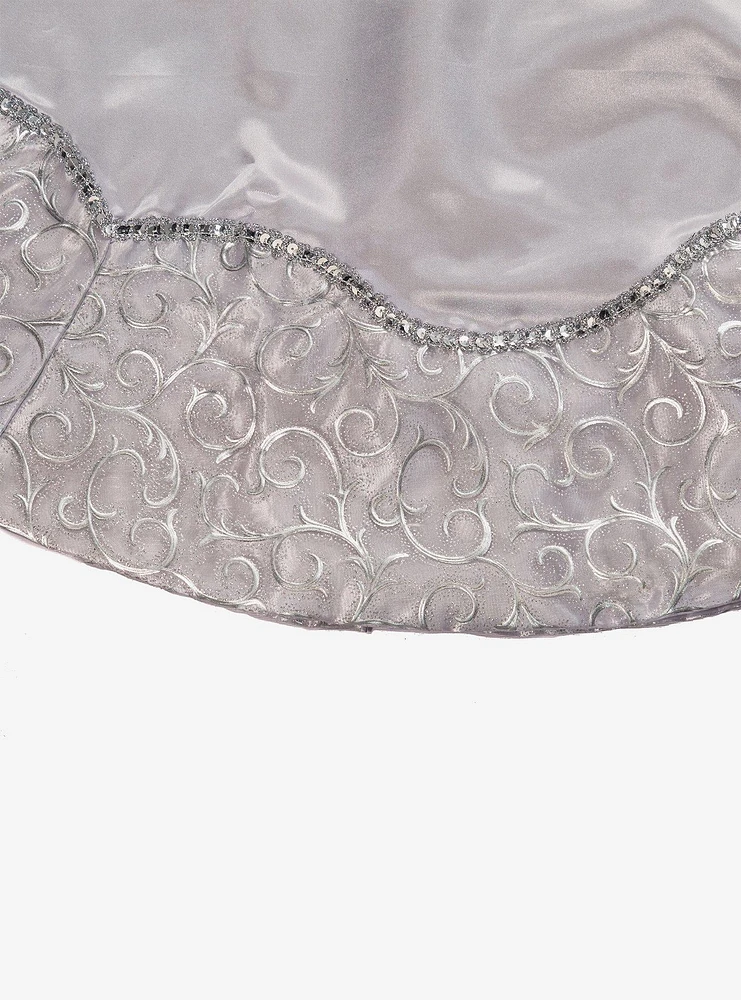 Silver Satin with Printed Border Tree skirt