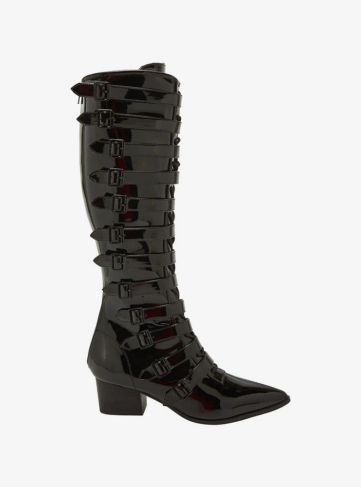 Strange Cvlt Coven Black Patent Knee-High Boots