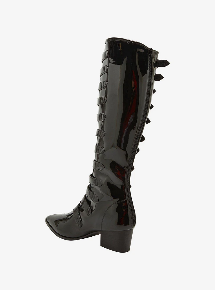 Strange Cvlt Coven Black Patent Knee-High Boots