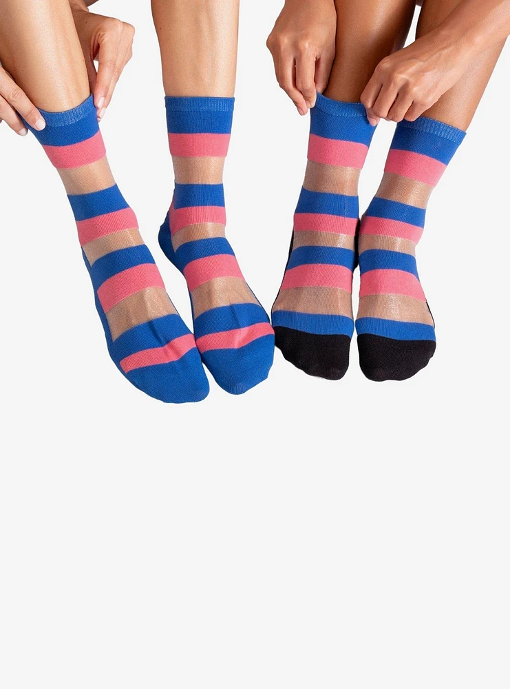 Stripes Sheer Crew Socks (2 Pairs)