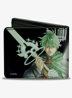 Black Clover Yuno Sylph Spirit Dive Sword Pose Black Greens Bifold Wallet