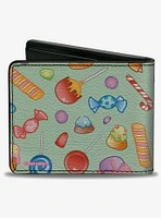 Candy Land Title Logo and Candy Collage Mint Green Bifold Wallet