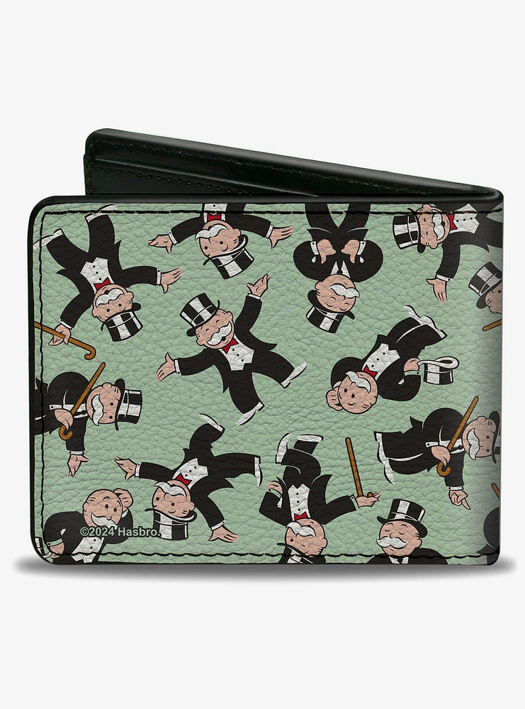 Mr Monopoly Rich Uncle Pennybags Poses Scattered Green Bifold Wallet