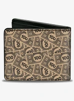 Mr Monopoly Rich Uncle Pennybags Pose 100 Money Bills Stacked Bifold Wallet