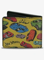 Hot Wheels Cars Scattered Yellow Multi Color Bifold Wallet