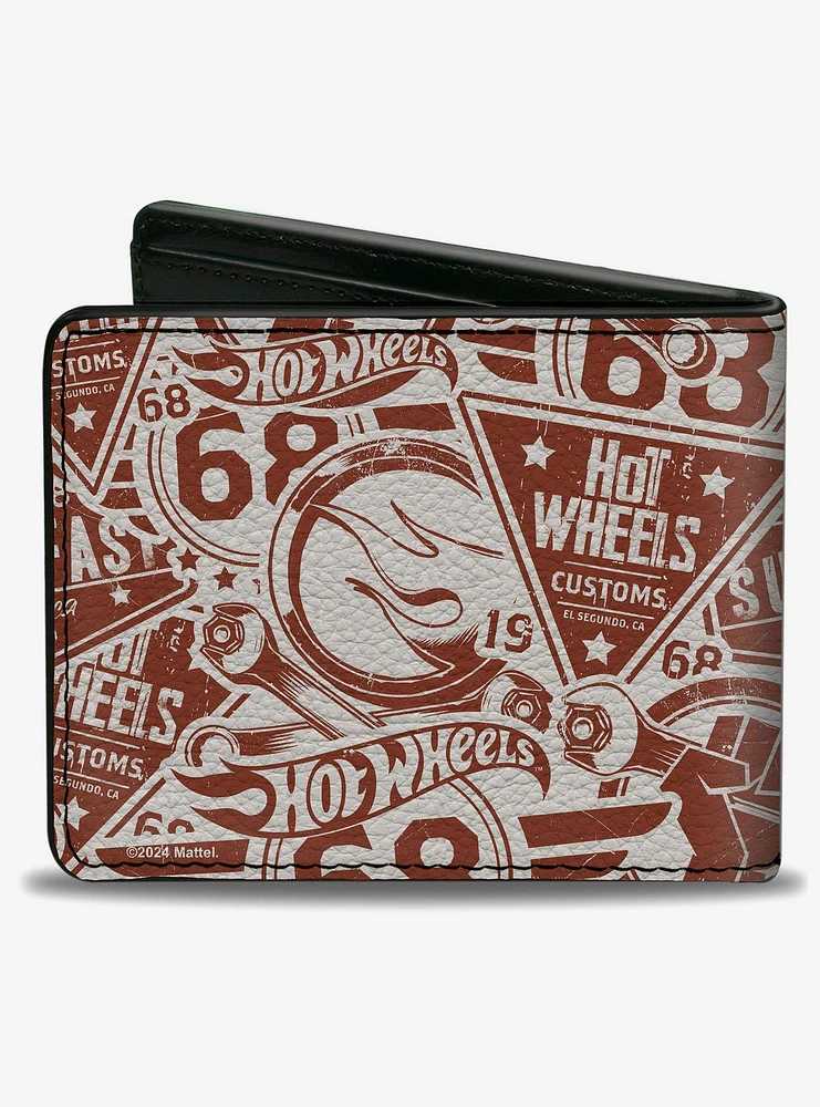 Hot Wheels 68 Icons Collage Burgundy White Bifold Wallet