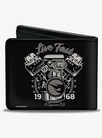 Hot Wheels Live Fast 1968 Engine Pistons Black Grays Bifold Wallet