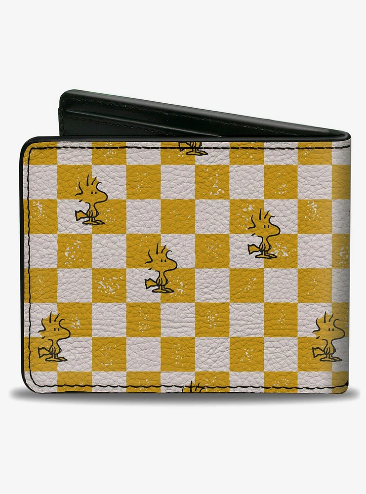 Peanuts Woodstock Pose Checker Yellow White Bifold Wallet