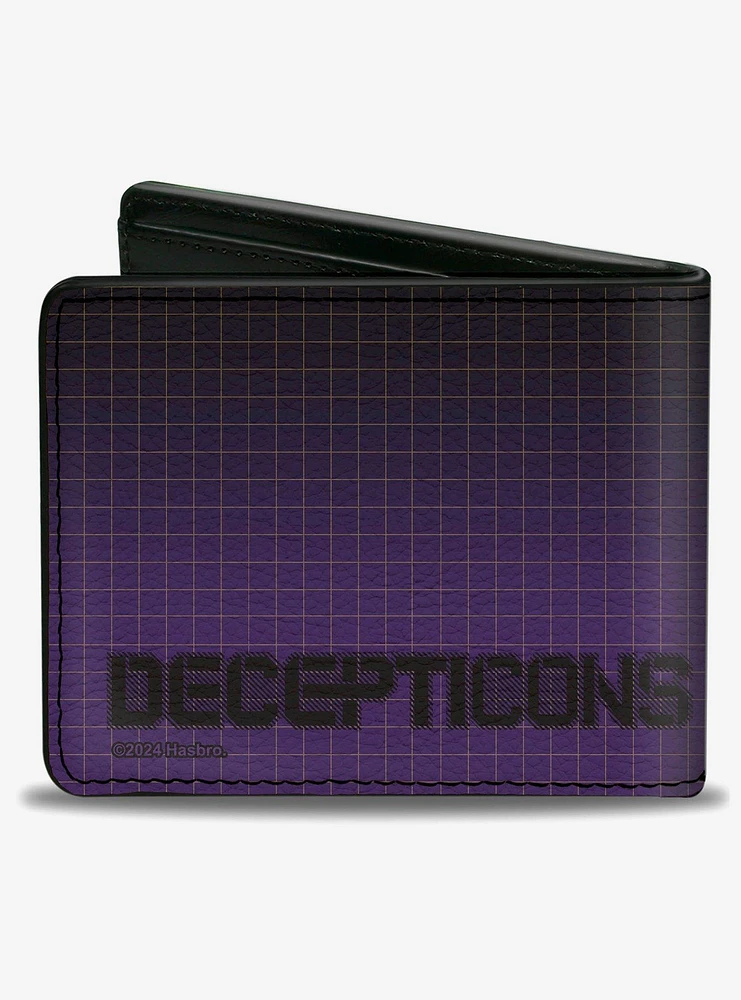 Transformers Decepticons Shield Splatter and Text Grid Purple Bifold Wallet