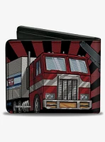 Transformers Optimus Prime Pose and Semi Truck Rays Black Red Bifold Wallet