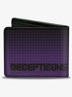 Transformers Decepticons Shield Splatter and Text Grid Purple Bifold Wallet