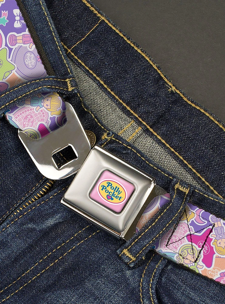 Polly Pocket Dolls & Compacts Collage Seatbelt Buckle Belt