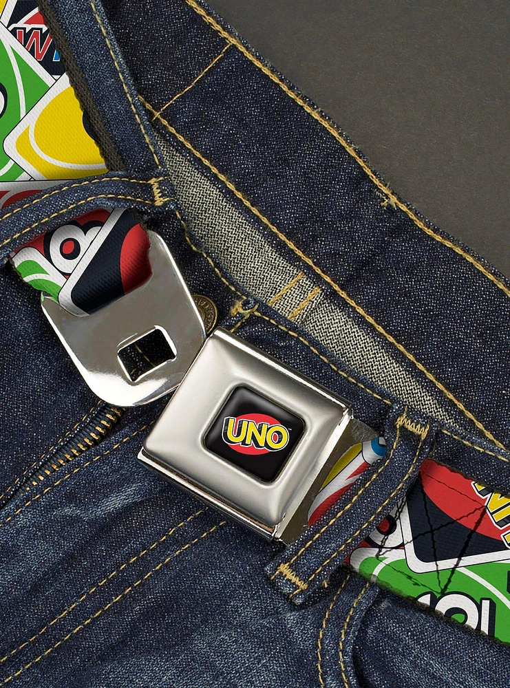 UNO Cards Stacked Collage Seatbelt Buckle Belt