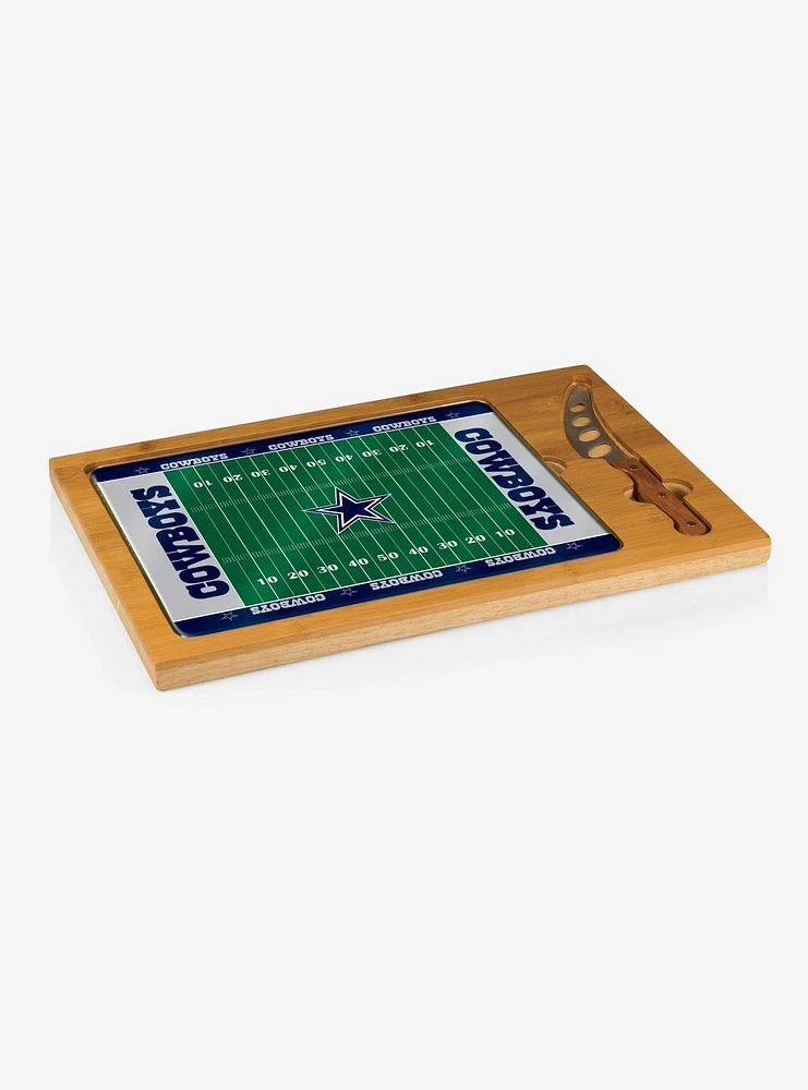 NFL Dallas Cowboys Football Field Glass Top Cutting Board & Knife