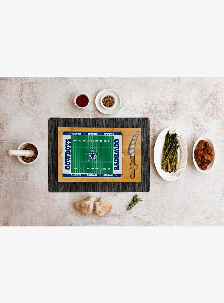 NFL Dallas Cowboys Football Field Glass Top Cutting Board & Knife