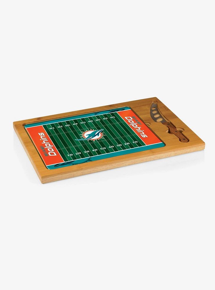 NFL Miami Dolphins Football Field Glass Top Cutting Board & Knife