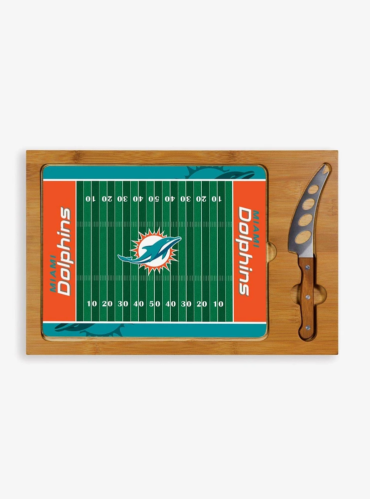 NFL Miami Dolphins Football Field Glass Top Cutting Board & Knife