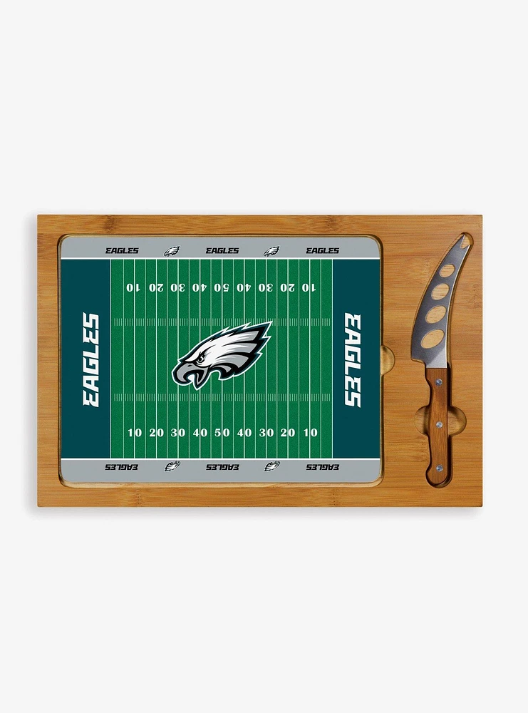 NFL Philadelphia Eagles Football Field Glass Top Cutting Board & Knife