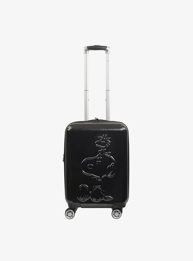 FUL Peanuts Snoopy & Woodstock Embossed Carry-On Luggage Black