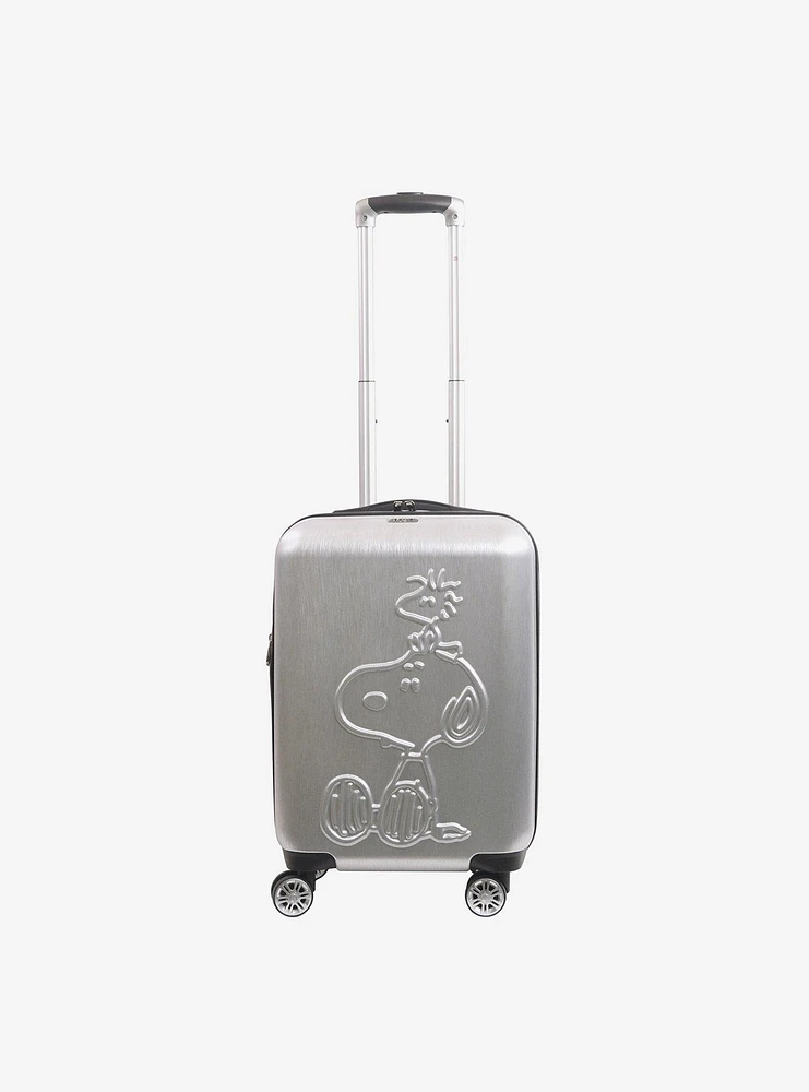 FUL Peanuts Snoopy & Woodstock Embossed Carry-On Luggage Silver