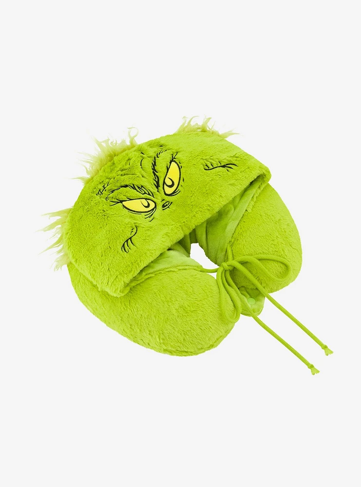 FUL The Grinch Face Hooded Fur Travel Neck Pillow