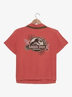 Jurassic Park Floral Logo Women's Slightly Cropped Woven Button-Up - BoxLunch Exclusive