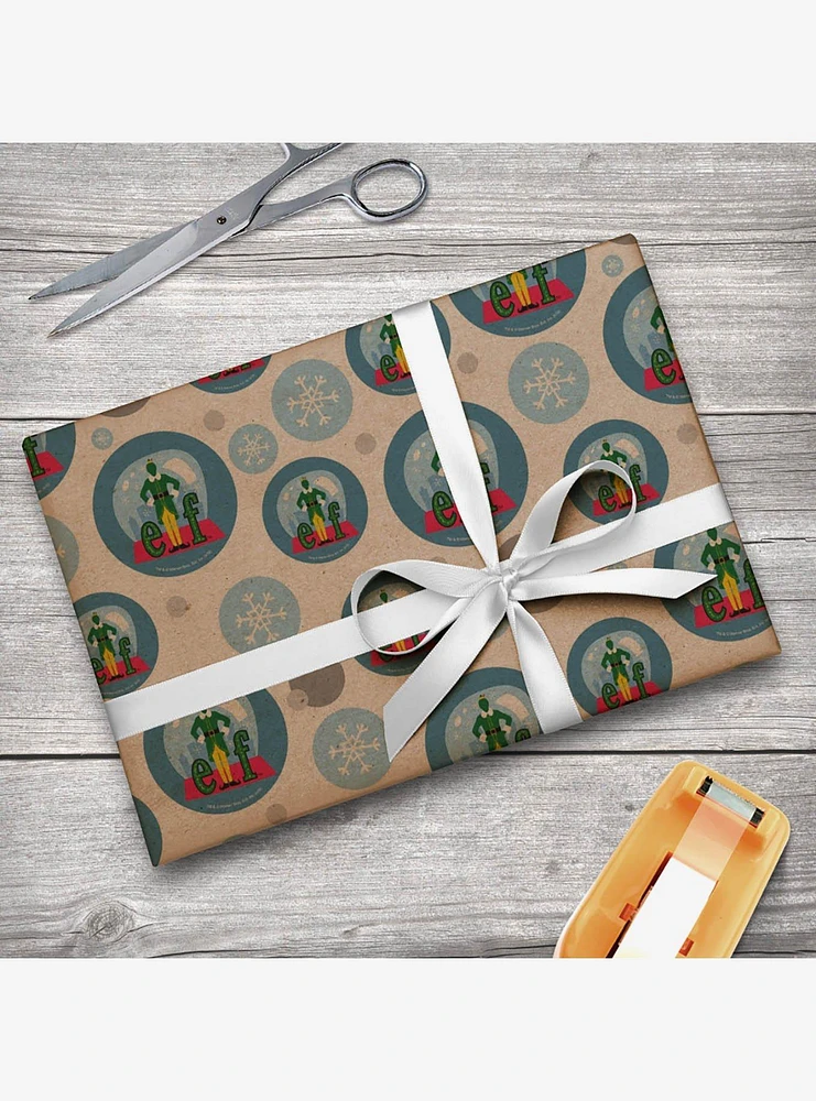 Elf Snow Globe Kraft Wrapping Paper